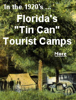 Black and white images show the expanding practice of tin can tourism in the 1920s, after the improvement of roads throughout Florida.